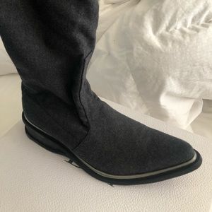 Over the knee, gray wool stacked-heel cowboy boots